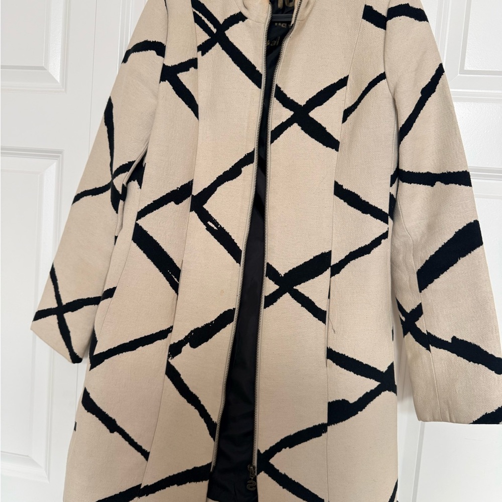 Desigual Black and Cream Geometric print Coat cotton blend size M/EU 42